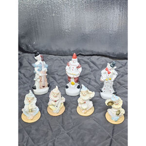 Vintage Ceramic Clown Figurine Lot – 7 Pieces – Music Theme Pastel & Glossy...